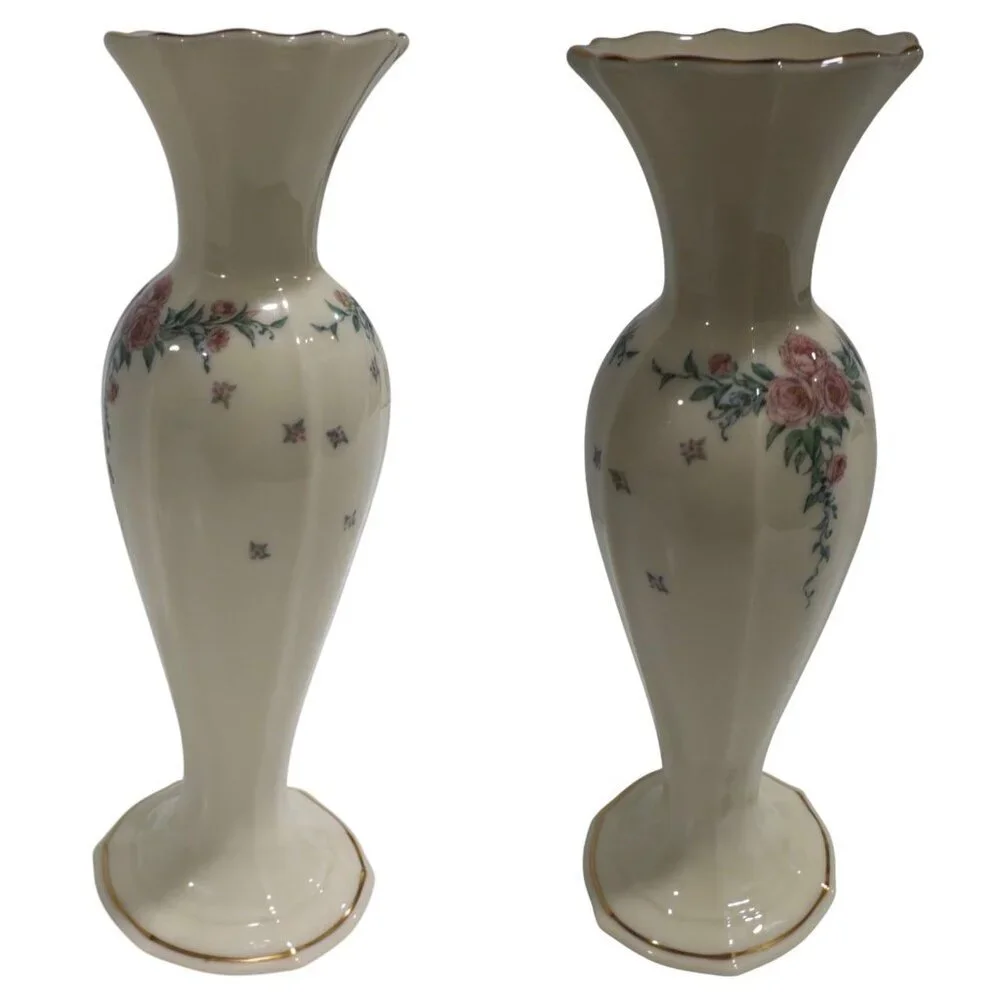 VTG Lenox Petite Pink Rose Bud Vase Porcelain Floral Cottagecore Cream Gold Trim